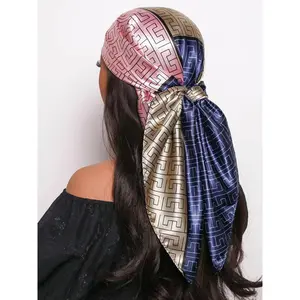 Geometric Pattern Satin Scarf, Soft Comfortable Head Scarf, Fashionable Hair Accessories for Women & Girls, Suitable for Fashion and Daily Use, Turban Hijab