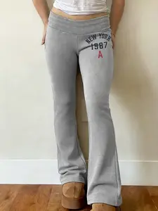 Women's slim-fit leggings, American retro 1987 style, with letter print, loose base layer pants, casual trousers, streetwear drawstring waist jogging pants, autumn and winter casual pants, Graphic