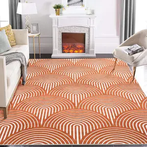 【GARVEE】6x9 Large Washable Living Room Rug, Modern Abstract Design, Non-Slip, Soft Low Pile Carpet for Bedroom, Nursery, Dorm, Office, Foldable Thin Indoor Area Rug in Orange