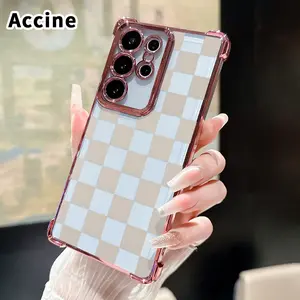 Phone Case Compatible with Samsung Galaxy S23 Ultra S24 Plus S25 S22+ FE Edge Checkerboard Harmony Pattern Four-Corner Airbag Full Coverage Protective Shockproof Casing