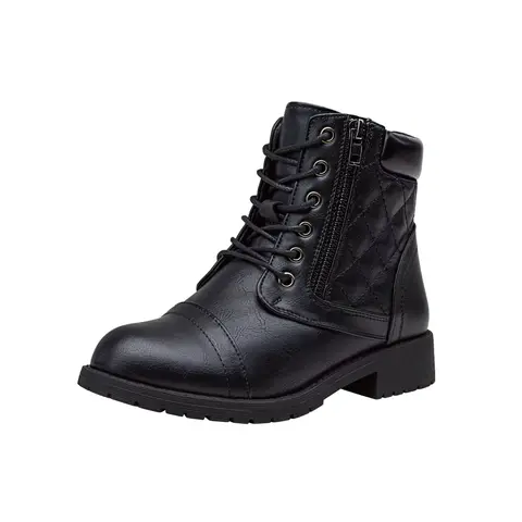 Women's Chic Preppy Casual Cowboy Elegant Classic Lace-Up Round Toe Combat Ankle Booties - Synthetic Leather Upper, Decorative Zipper, Padded Modest Fabric, Comfortable Synthetic Rubber Sole, All-Season Fashion Footwear