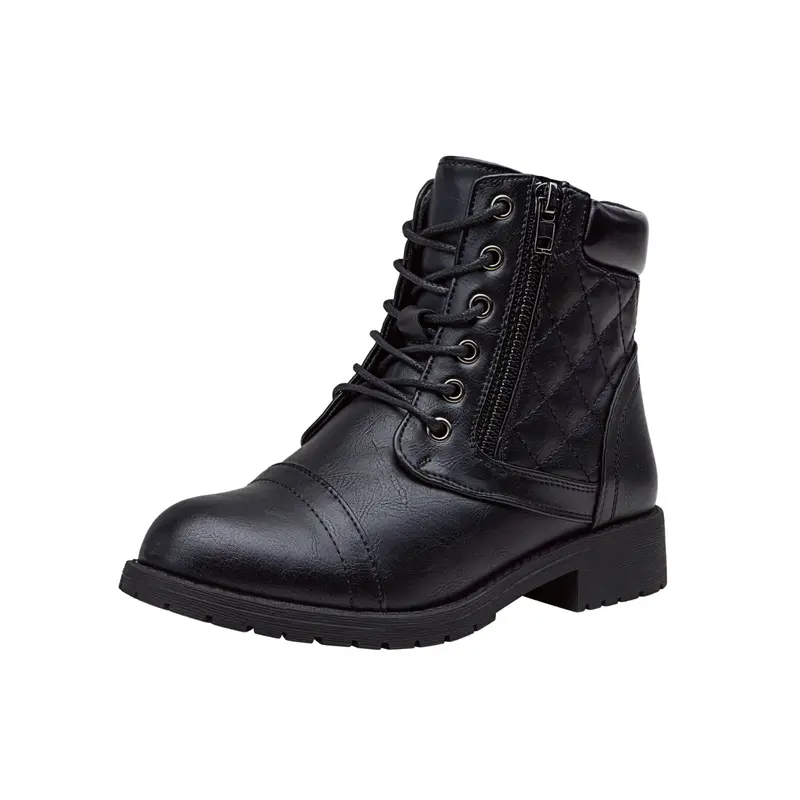 Women's Chic Preppy Casual Cowboy Elegant Classic Lace-Up Round Toe Combat Ankle Booties - Synthetic Leather Upper, Decorative Zipper, Padded Modest Fabric, Comfortable Synthetic Rubber Sole, All-Season Fashion Footwear