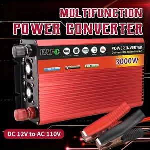 3000W Peak Power Car Inverter Power Converter Adaptor, Portable DC 12V To AC 110V, 1500W Continuous Power, Home Inverter Power Bank For US Plug Truck, Outdoor Large Capacity Durable Design