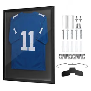 【FathersDayGift】VEVOR Jersey Frame Display Case, 35.4 x 27.6 x 1.2 in, Wooden Sport Jersey Shadow Box with 98% UV Protection PC Panel and Hanger, for Baseball Basketball Football Hockey Shirt Sport Uniform, Black