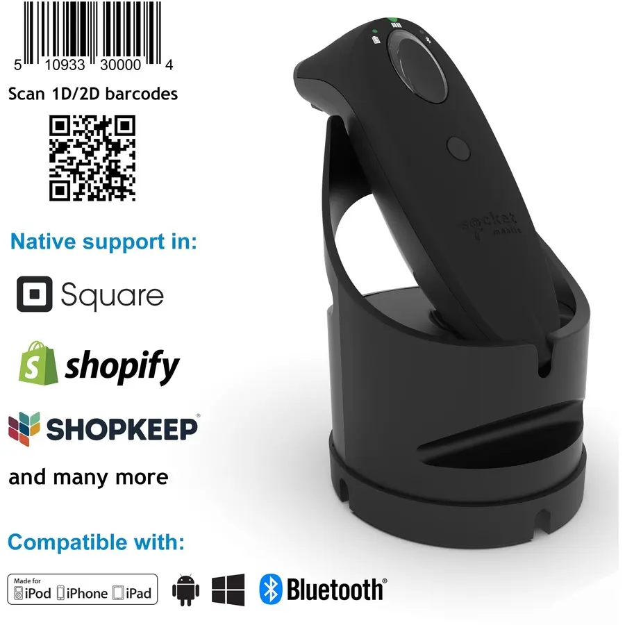 Socket Mobile SocketScan S740 Universal Barcode Scanner with Barcode Read, Universal Scanning, Bluetooth Sync, iOS/Android Compatibility, and Black Dock (S740 Model)