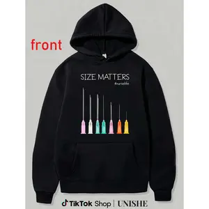 CNA Nursing Hoodie with Funny Needle Size Matters Quote - 100% Cotton
