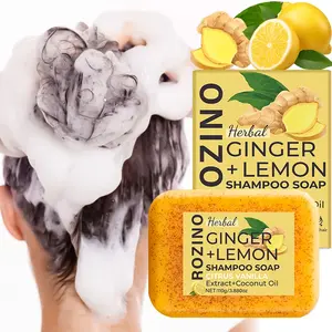 Rozino Ginger Lemon Nourishing Shampoo Bar 110g, Natural Herbal Formula, Gentle Non-Irritating, Suitable for Sensitive Scalp, Unisex