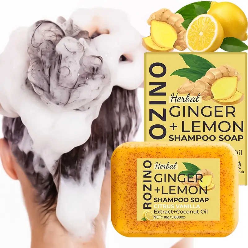 Rozino Ginger Lemon Coconut Nourishing Shampoo Bar 110g, Natural Herbal Formula, Gentle Non-Irritating, Suitable for Sensitive Scalp, Unisex