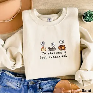 I'm Starting To Feel Exhausted Sweatshirt Stardew Valley, Sleepy Animal Sweater, Cat, Dog, Chicken, Pixel Art, Gift for Him or Her, Pelican Town, Cozy