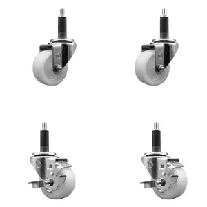 212 MAIN SCC-EX20S314-NYS-2-TLB-2-1 Series #20 Nylon Swivel Expanding Stem Caster with 3 in. White Nylon Wheel, 1 in. Stems, Top Lock Brake - Set of 4