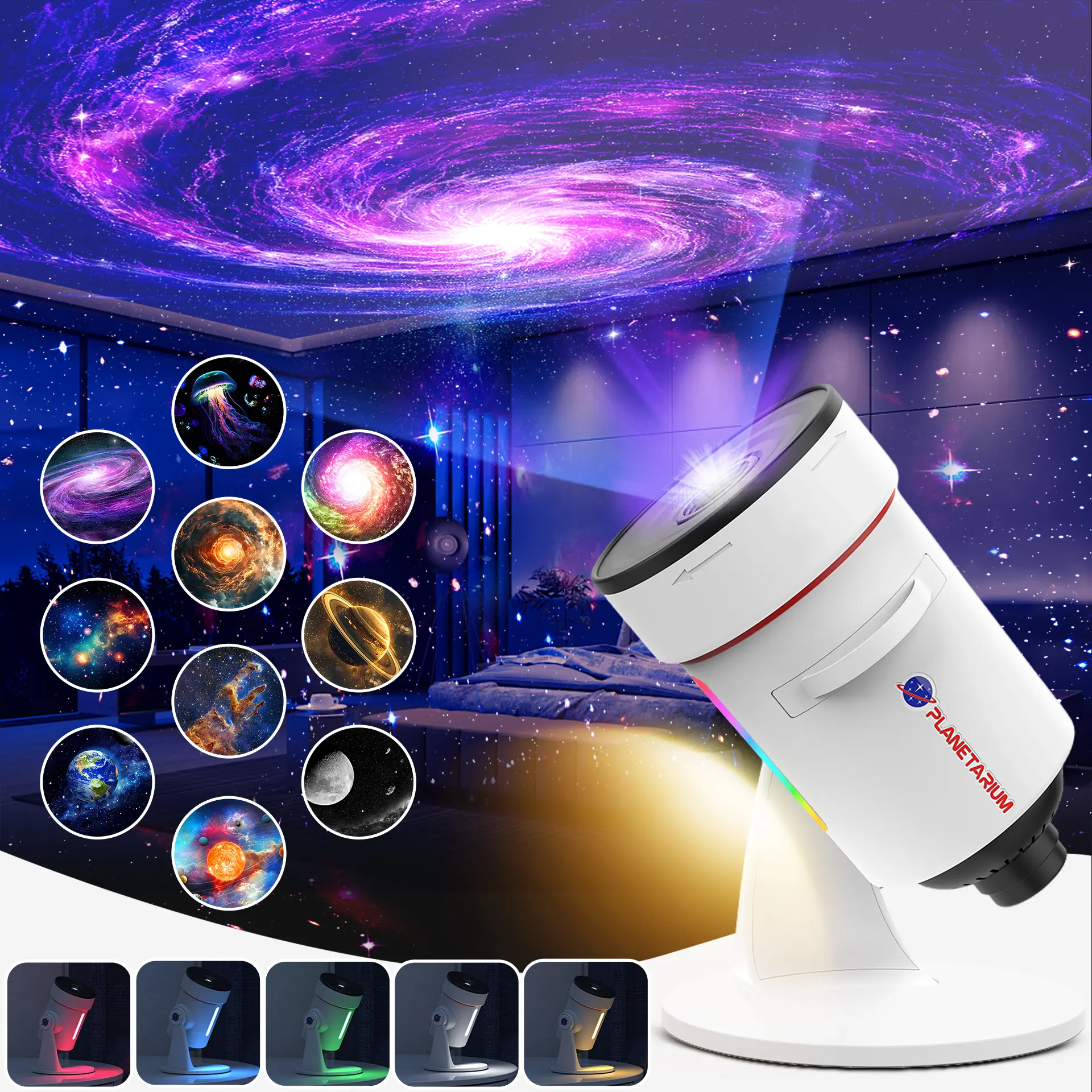 VanSmaGo Galaxy Projector HD Brighter Wider Projection Planetarium Star Projector with 10 Film Discs 7-Color Night Light for Bedroom Ceiling Room Decor