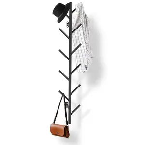 Zhengwanhh09j Modern Black Wall Mount Coat Rack with 10 Hooks Rust Resistant Metal Tree Shaped Design for Living Room Bedroom Entryway 120 lb Capacity