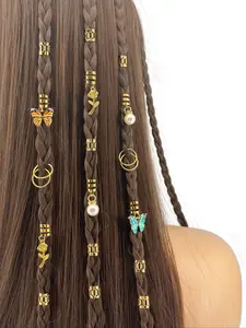 Flower & Butterfly & Faux Pearl Decor Hair Braids Rings, Hollow Out Design Hair Rings for Women & Girls, Elegant All-match Fashion Accessories for Daily Wear, Hair Jewelry for Braids