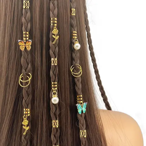 Mother's Day Gift Flower & Butterfly & Faux Pearl Decor Hair Braids Rings, Hollow Out Design Hair Rings for Women & Girls, Elegant All-match Fashion Accessories for Daily Wear, Hair Jewelry for Braids