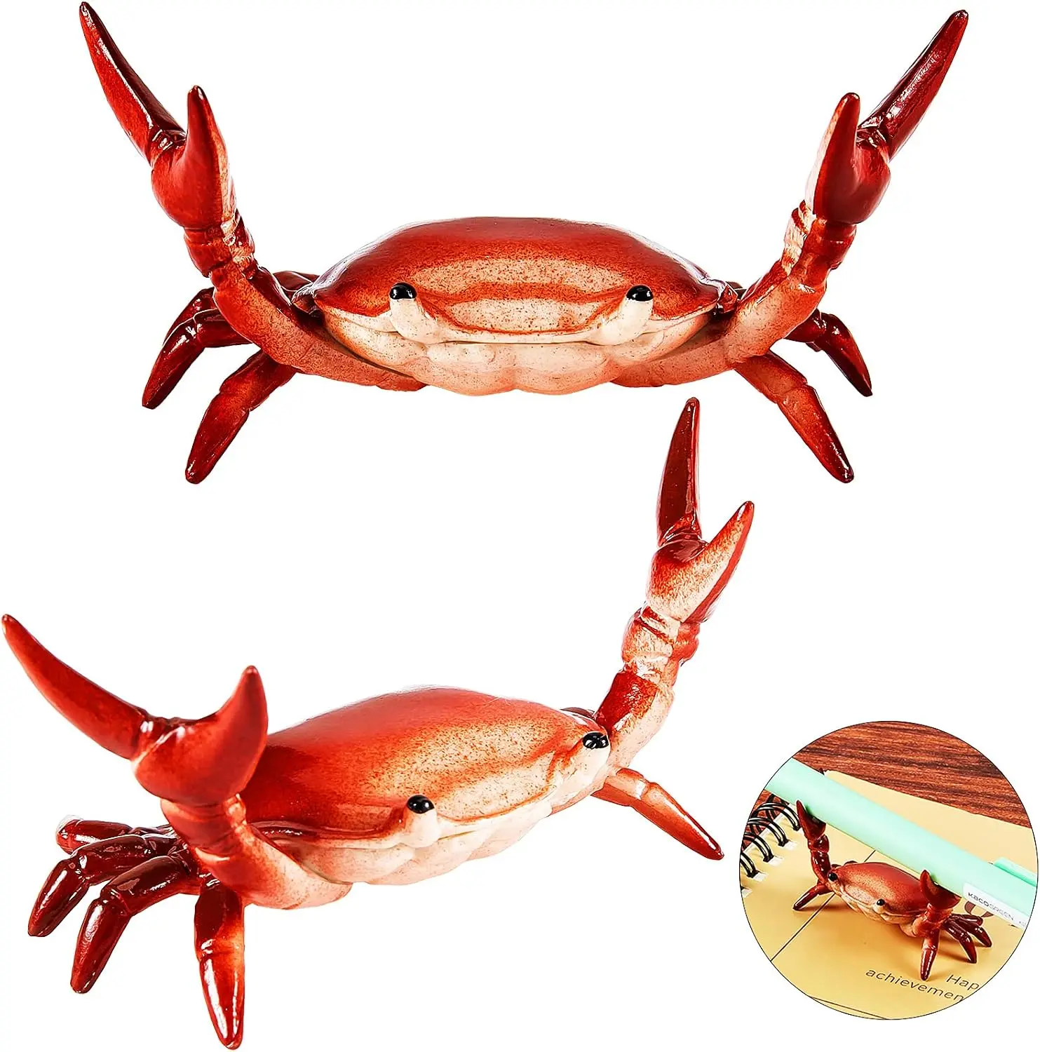 2 Pieces Japanese Creative Cute Crab Pen Holder Weightlifting Crabs Pen Holder Stand Bracket Storage Pen Rack for Back to School Graduation Gift Office Home Store Accessories Holder(Red)