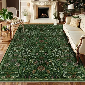 Bohemian Plant Floral Pattern Decorative Carpet, Foldable Washable Anti-Slip Large Area Rug, Bohemian Style Rugs for Living Room Bedroom Sofa Dining Room