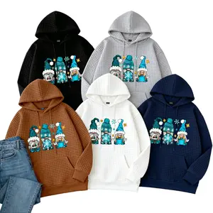 christmas outfit women women's colorfully patterned christmas gnomes holiday hoodie, waffle weave polyester fiber casual top, hood with slanted pockets, thickened clothing for autumn and winter,comfort hoodie