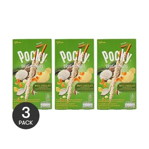 3 Pack Glico Pocky White Chocolate Coconut Cashew Nut Whole Wheat Biscuit Sticks - Thai Limited Edition 25g Each