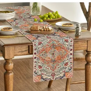 Artoid Mode Boho Bohemia Style Orange Table Runner - Rustic Farmhouse Kitchen Dining Decor - 13x72 Inch