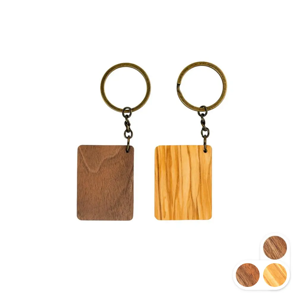Square Wooden Keychain Engraved Walnut & Olive
