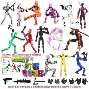 (Assembled by yourself) 6-piece articulated figure, 3D trendy toy model, multi-jointed and movable, DIY assembly digital avatar, desktop decoration, comes with various weapons, Christmas/Halloween gift set, 14 colors randomly sent.