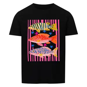 Men's Short-Sleeve Cotton T-Shirt, Comfort Colors Preppy Fish Design, Colorful Maximalist Sublimation, Summer Fishing Top