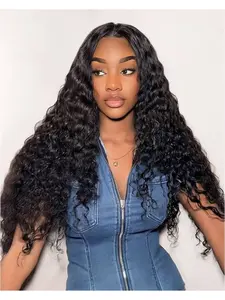 5X5 Lace Closure Wig Deep Wave 5X5 Lace Closure Wigs Human Hair for Women 180% Density Human Hair Free Part 5X5 Deep Curly Closure Wig Natural Color