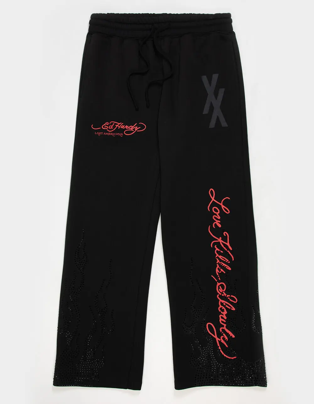 ED HARDY x MGK Flames Rhinestone Mens Sweatpants