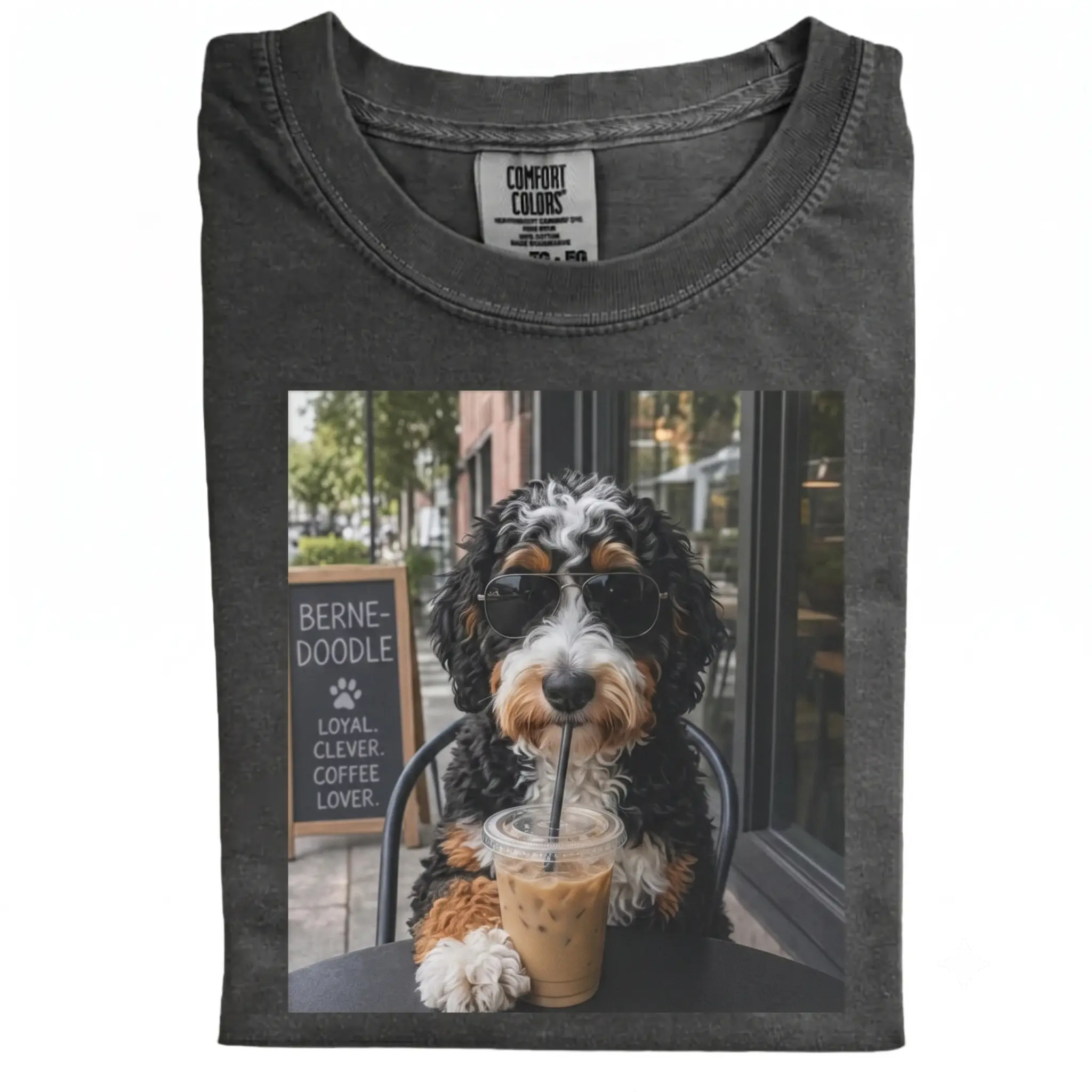 Bernedoodle Coffee Lover Comfort Colors T-shirt, Vintage 90s Funny Edgy Dog Meme Tee, Unisex Fit Design, Casual Streetwear, Gift for Dog Lovers