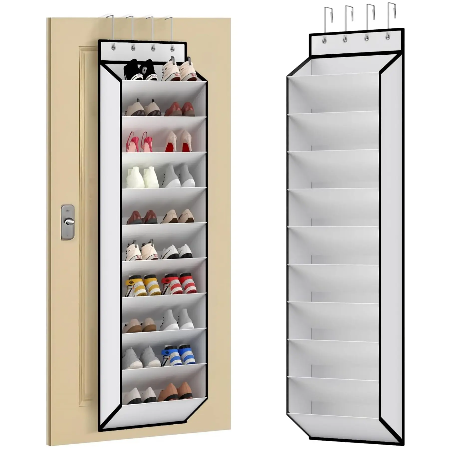 10 Tiers White Over Door Shoe Organizer Storage, Hanging Shoe Holder for Door with Large Deep Pockets, Fit 20-30 Pairs Shoe Rack for Sneakers, Boots (White)