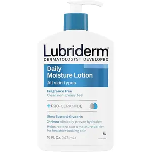 Lubriderm Fragrance Free Daily Moisture Lotion + Pro-Ceramide, Shea Butter & Glycerin, Face, Hand & Body Lotion for Sensitive Skin, Hydrating Lotion for Healthier-Looking Skin, 16 fl. oz