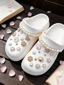 22-Piece Fashionable Pearl Shell Abs Chain, Detachable DIY Shoe Flower, Multi-Functional Shoe Clip, Shoe Charm Set for Women, Perfect for Parties and Gifts