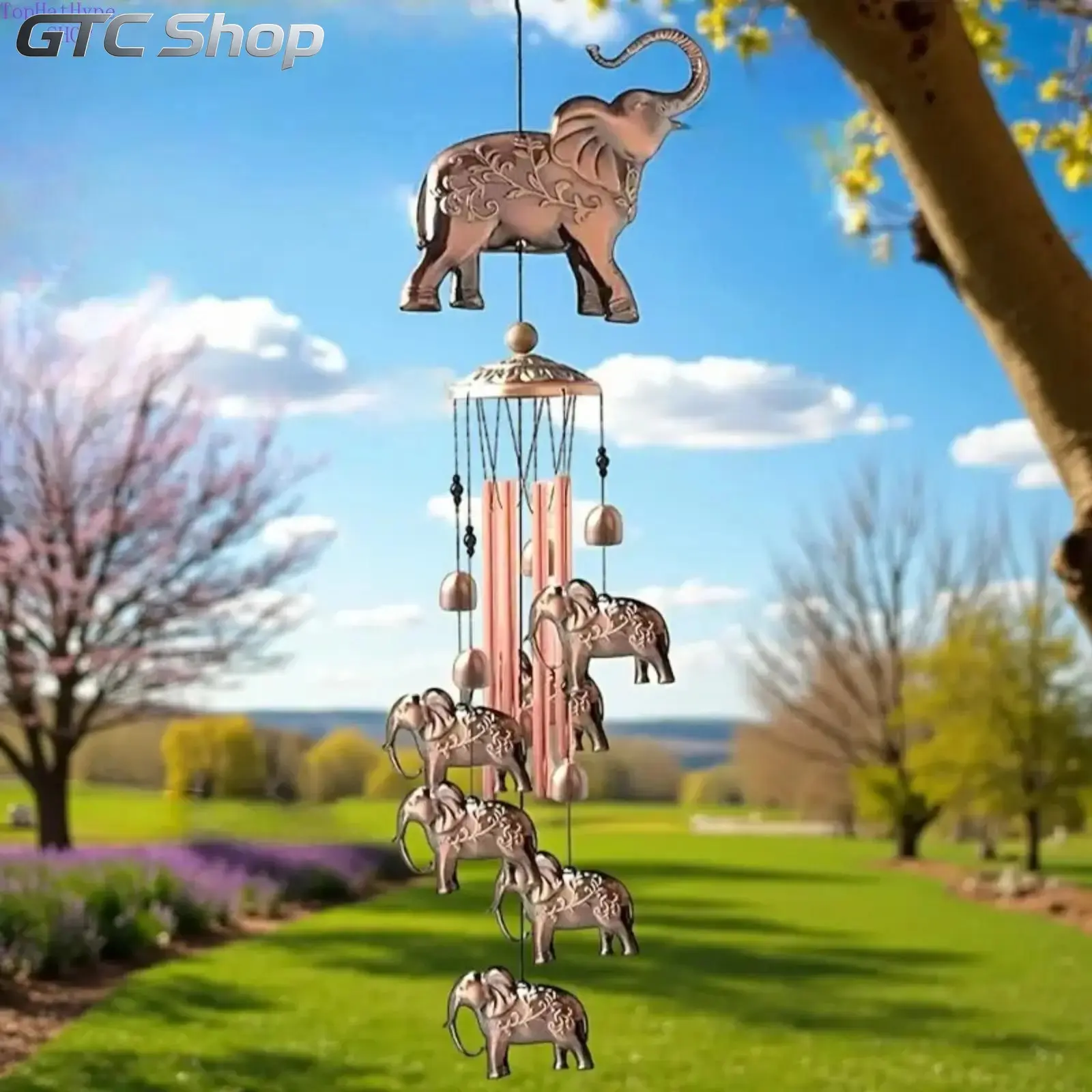 Handmade Large Elephant Metal Wind Chimes 35.4 Inch Bronze Aluminum Tubes Deep Melodic Tone Weatherproof Outdoor Hanging Ornament Exquisite Animal Art Decor Ideal For Garden Yard Patio Home Courtyard Warm Sympathy Remembrance Memorial Household Decoration