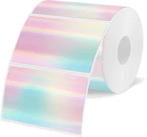 STARBOLING 3x2 Inch Thermal Labels, Rainbow Holographic Thermal Sticker Labels, Glitter Thermals Stickers for DIY, Barcode, Mailing, Perforation Line Design, 200 PCS/1 Roll