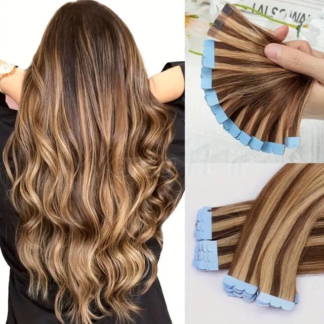 10pcs Mini Tape in Hair Extensions, Invisible PU Seamless 100% Human Hair, Light Beige 12/16 Inch, Secure Adhesive Weft, Natural Look for Women, Hair Loss Coverage & Versatile Styling