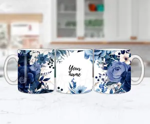 Customizable dark blue flowers coffee mug
