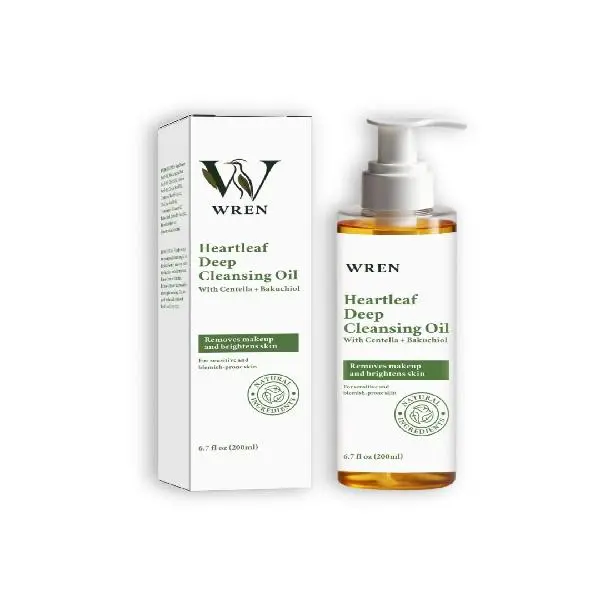 Wren Heartleaf Deep Cleansing Oil for Sensitive Skin, Makeup Removal & Blackhead Care, 6.76 fl oz, Gentle Plant Actives, Brightens Skin, Hypoallergenic Formula