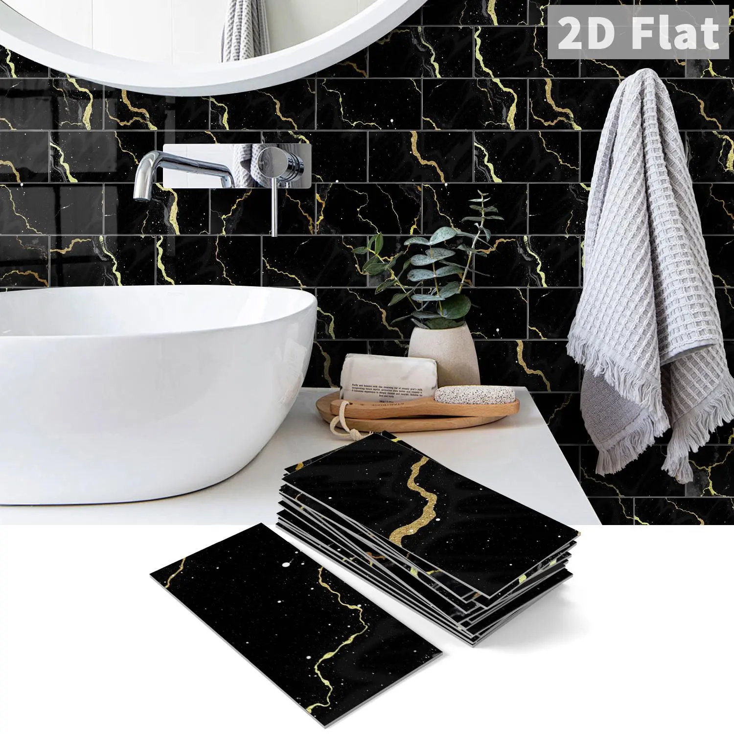 Self-Adhesive Tile Wall Stickers Marble Pattern, Waterproof Kitchen Bathroom Decor, DIY Home Decoration, 4x8 in Size, Sticker Tiles
