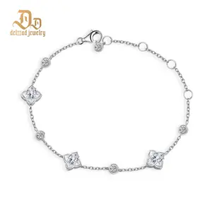Delzzad 3.5ct Elegant Lily Bulb Leaf Clover Bloom Adjustable Bracelet Lab-Created Moissanite Bracelet S925 Sterling Silver Moissanite Jewelry Engagement Wedding Anniversary Perfect Christmas Gifts