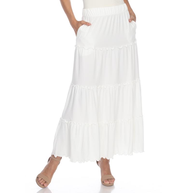 White Mark Women's High Waist Tiered A-Line Maxi Skirt  Lightweight Casual Comfortable Womenswear