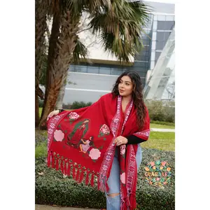 Guaraxez La Virgen Rebozo - High-Quality Maroon Fabric with Virgin Embroidery for All Seasons - Elegant & Devotion-Infused Mexican Heritage Accessory