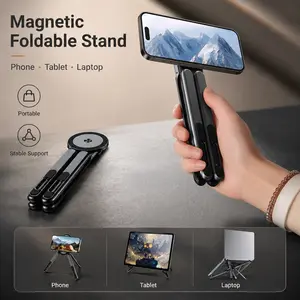 Aluminum Alloy Magnetic Device Stand, sturdy build & portable lightweight design, universal holder for phone, tablet and laptop, adjustable multi-functional bracket, ideal for desktop use, office work and daily outdoor carrying