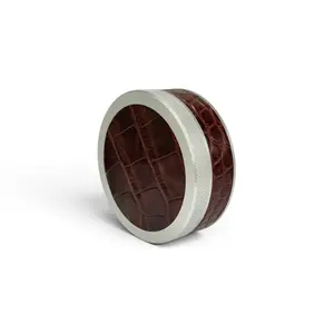 Silver on Chestnut Brown Embossed Croc Ruk Can | Premium EDC Storage Solution | Airtight Seal for Freshness | 100% Genuine Leather on Top & Band | Anodized Aluminium for Durability | Knurling Lid for Confident Grip | Travel Essentials | Aluminum Canister