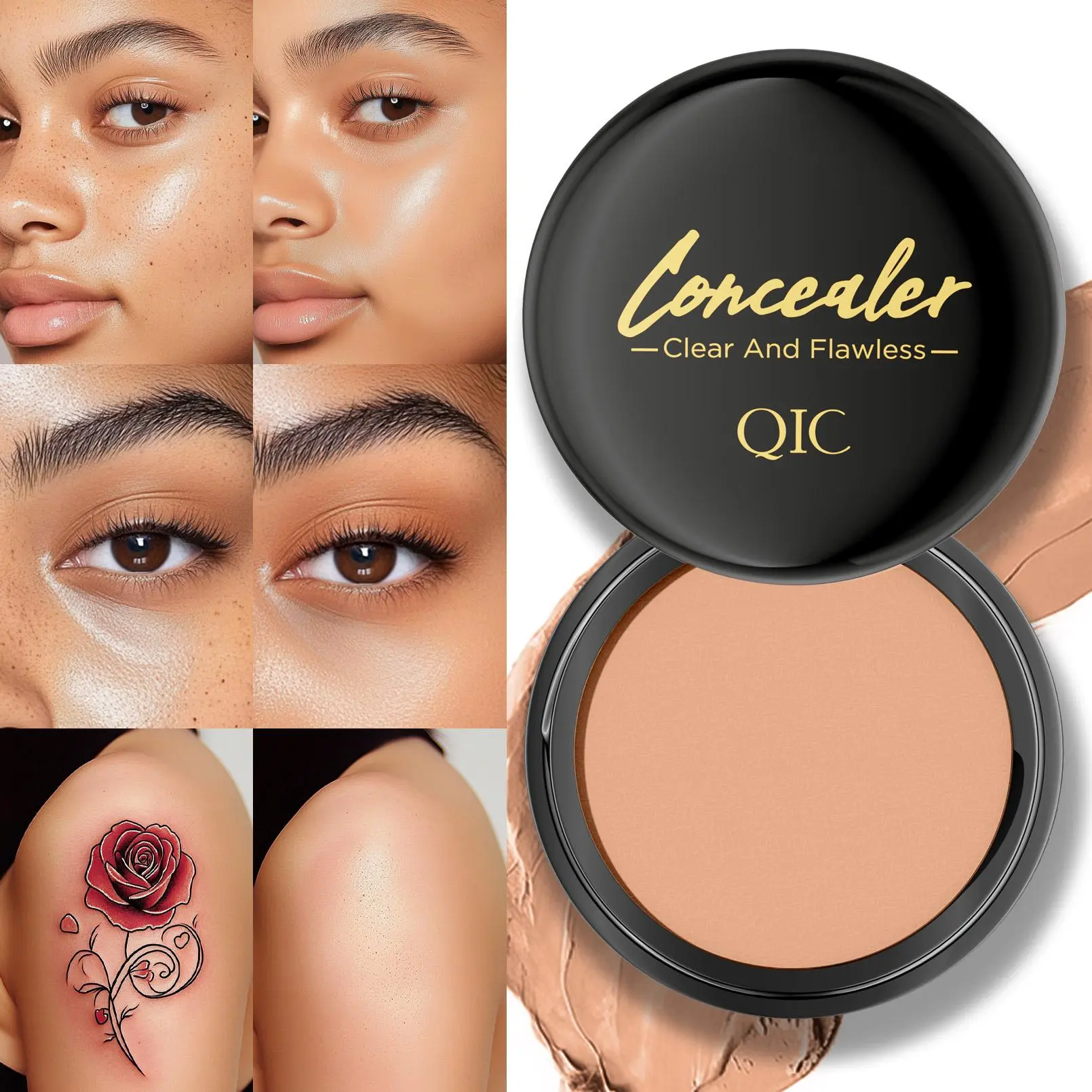 Waterproof Sweatproof Concealer Covers Dark Circles,Blemishes,Tattoos & Scars,Long Lasting Smudge Resistant
