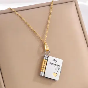 Motivational Book Pendant Necklace for Son – Letter Style “My Champion” Design with Inspiring Phrases on Each Page, Heartfelt Encouragement Jewelry Gift From Parents