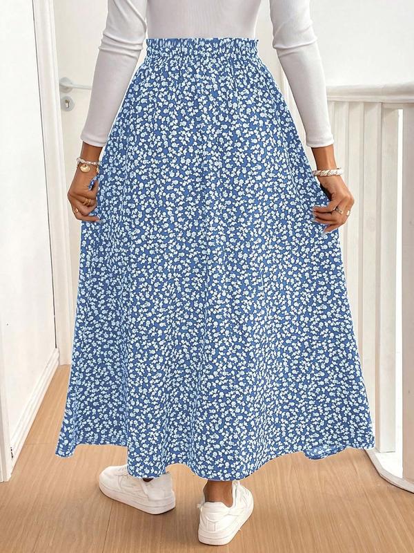【Plus Size】 Ditsy Floral Print Long Skirt, Boho Fashion Casual A Line Skirt for Daily Holiday Vacation Wear, Women Plus Clothing for All Seasons