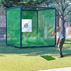10ft x 10ft x 10ft Metal-Frame Golf Practice Net Cage (for Backyard Use), Including Hitting Net Set, Golf Batting Cage Netting and Home Golf Training Simulator Equipment