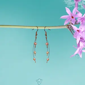 Minimalist Copper and Pearl Earrings
