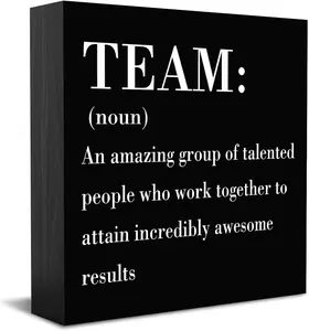 Team Noun Inspirational Desk Decor Wooden Box Sign - Rustic Black Design for Home Office Desk, Teamwork Sign, Coworker Gift