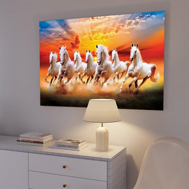 Wall Art Horse Pictures Seven Lucky Running Wild Horses Canvas Poster for Bedroom Office Sports Landscape Decor Modern Home Decoration Artistic
